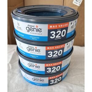 Diaper Genie Essentials 4 Pack Refills Unscented 320 Count Odor Control Bags